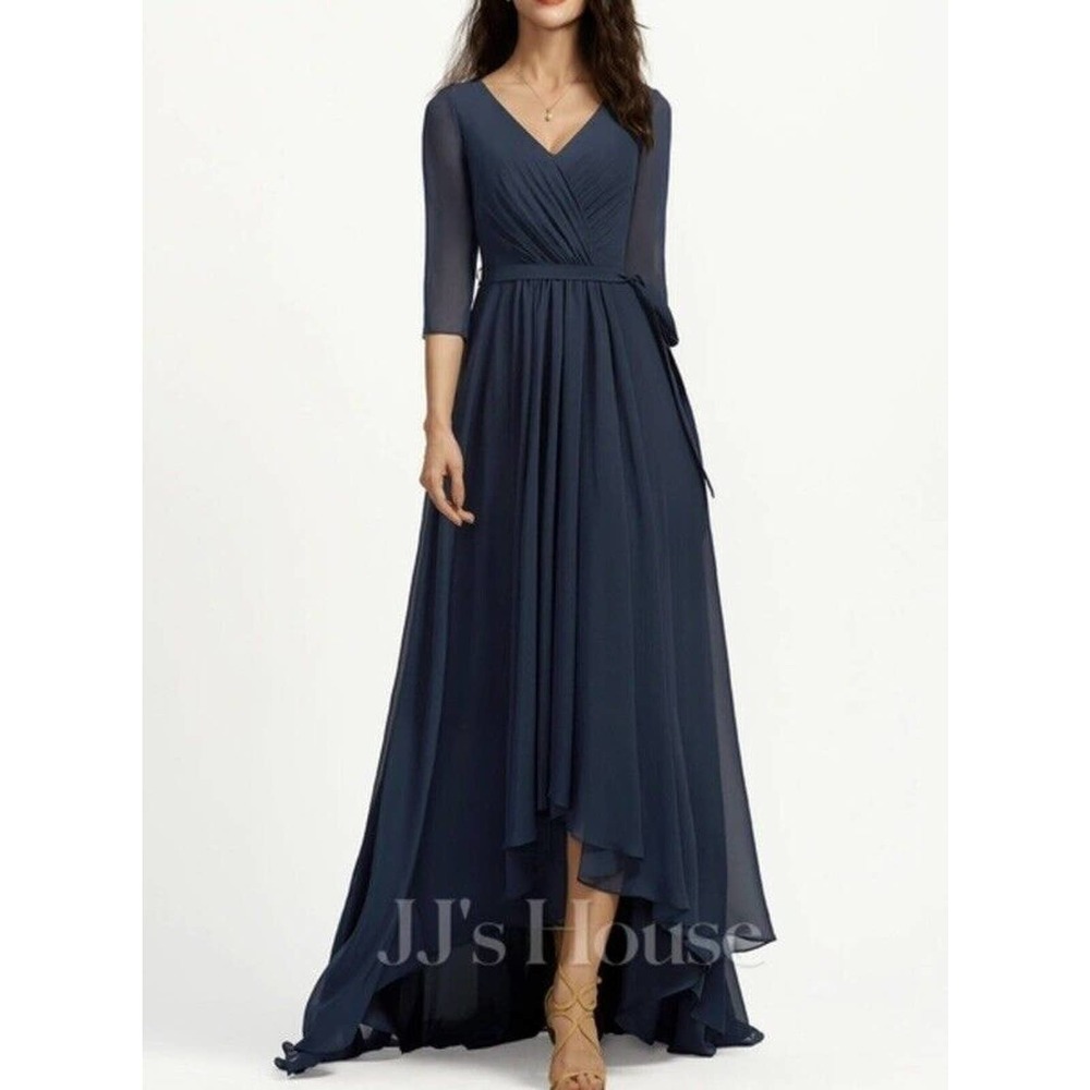 JJ's House Chiffon High Low Bridesmaid Dress Size 10 Navy Blue 251600 NEW